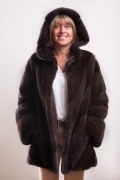 Long Mink Coat Colour "Sable" with Hood