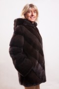 Long Mink Coat Colour "Sable" with Hood