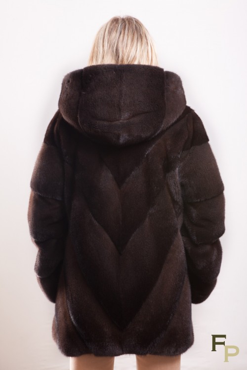 Long Mink Coat Colour "Sable" with Hood