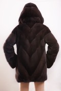 Manteau de Vison Diagonal "Zibeline" à Capuche