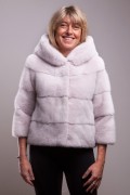 Beige mink jacket with hood 