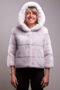 Beige mink jacket with hood 