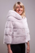 Beige mink jacket with hood 