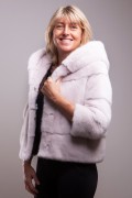 Beige mink jacket with hood 