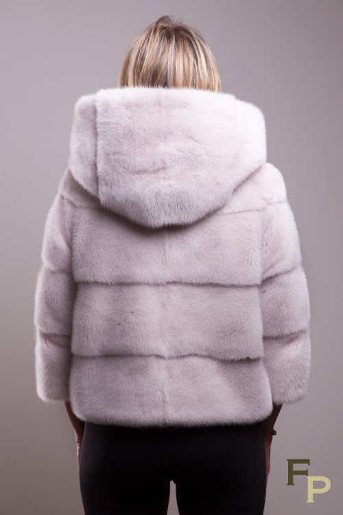 Beige mink jacket with hood 
