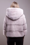 Beige mink jacket with hood 