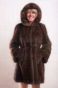 Brown Glow Mink Coat with Hood signed Balli Furs