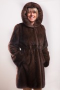 Brown Glow Mink Coat with Hood signed Balli Furs