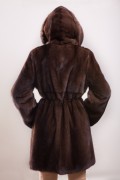 Brown Glow Mink Coat with Hood signed Balli Furs