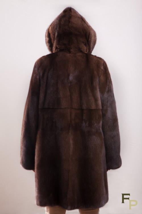 Manteau de Vison à Capuche Marron