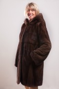 Brown Glow Mink Coat with Hood signed Balli Furs
