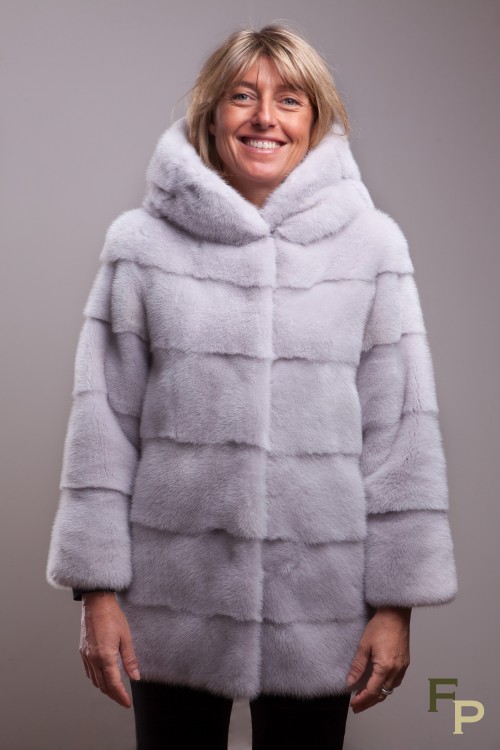 Silver Grey mink jacket with hood 