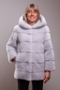 Silver Grey mink jacket with hood 