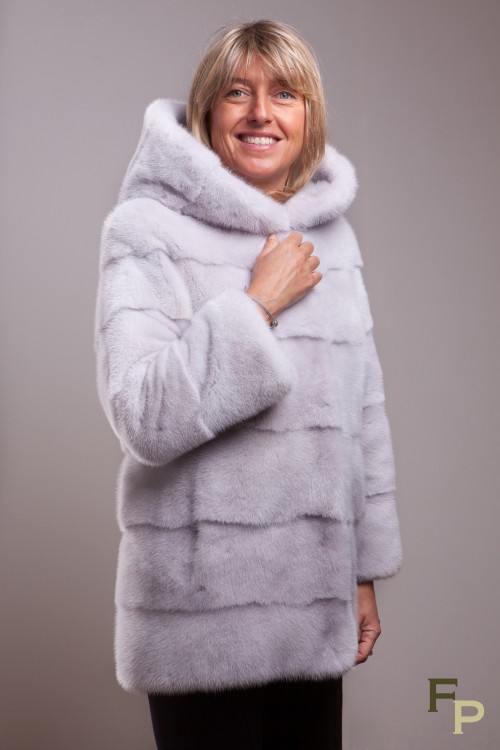 Silver Grey mink jacket with hood 