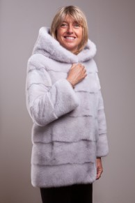 Silver Grey mink jacket with hood 