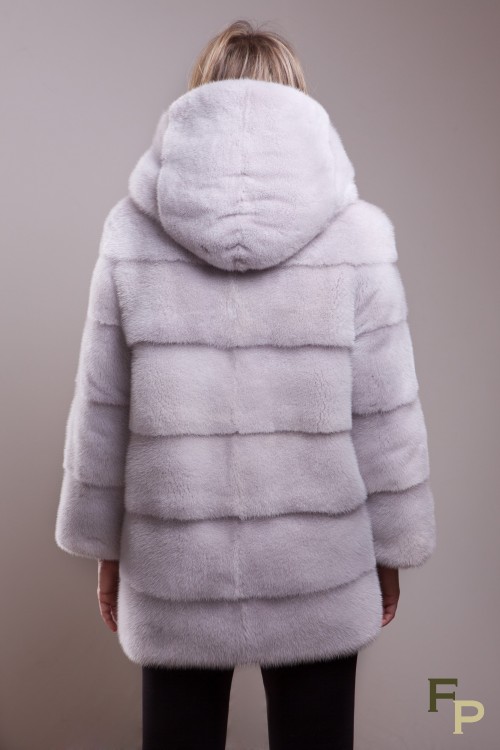 Silver Grey mink jacket with hood 