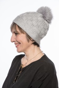 Black Cap with Fox Fur Pompom