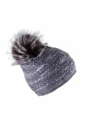 Grey Woolen Cap "Lux" with Finn Raccoon Fur Pompom