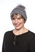 Grey Woolen Cap "Lux" with Finn Raccoon Fur Pompom