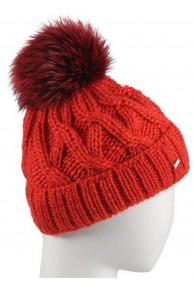 Red Woolen Cap "Courchevel" and Fox Fur Tassel