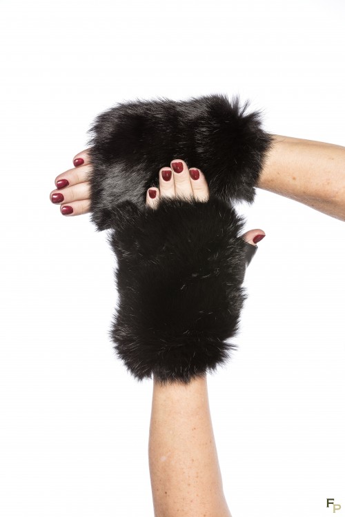 Mittens in Grey Rabbit Fur & Leather