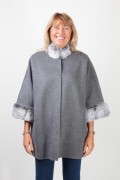 Manteau en Laine Gris Foncé et Fourrure de Rex Rabbit