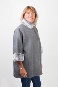 Manteau en Laine Gris Foncé et Fourrure de Rex Rabbit