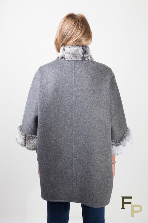 Dark Grey Woolen Coat and Rex Rabbit Fur