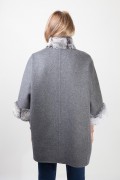 Manteau en Laine Gris Foncé et Fourrure de Rex Rabbit