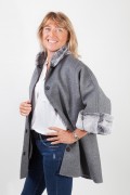 Manteau en Laine Gris Foncé et Fourrure de Rex Rabbit