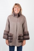 Manteau en Laine Gris Foncé et Fourrure de Rex Rabbit