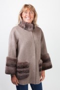 Manteau en Laine Gris Foncé et Fourrure de Rex Rabbit