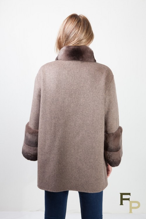 Dark Grey Woolen Coat and Rex Rabbit Fur