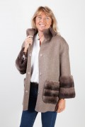 Dark Grey Woolen Coat and Rex Rabbit Fur