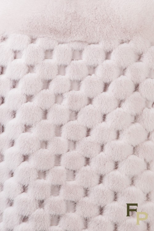 Veste de Vison à Damiers Beige/Rosé