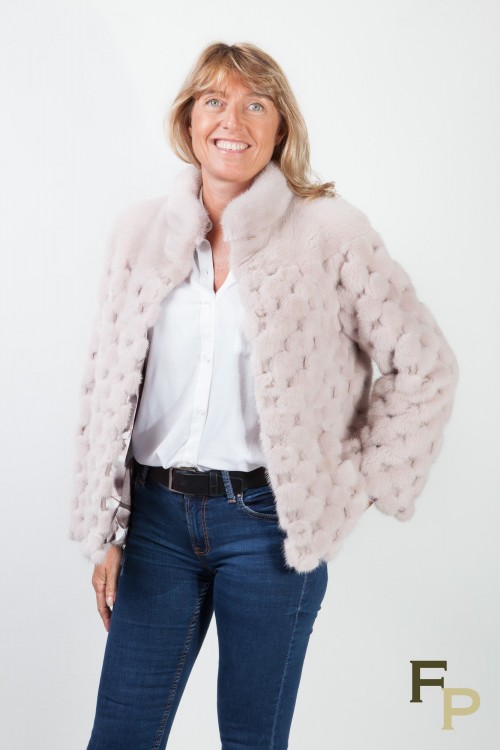 Veste de Vison à Damiers Beige/Rosé