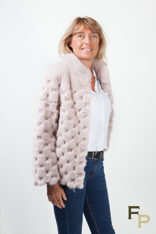 Veste de Vison à Damiers Beige/Rosé