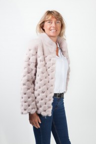 Veste de Vison à Damiers Beige/Rosé