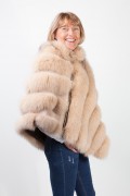 Beige Leather Poncho and Fox Fur by Casiani