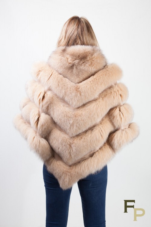 Beige Leather Poncho and Fox Fur by Casiani