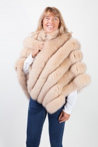 Beige Leather Poncho and Fox Fur by Casiani