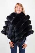 Navy Blue Leather Poncho and Fox Fur by Casiani