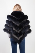 Navy Blue Leather Poncho and Fox Fur by Casiani