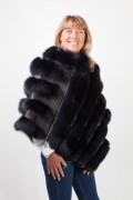 Navy Blue Leather Poncho and Fox Fur by Casiani