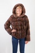 Brown Glow Mink Jacket with Hood 