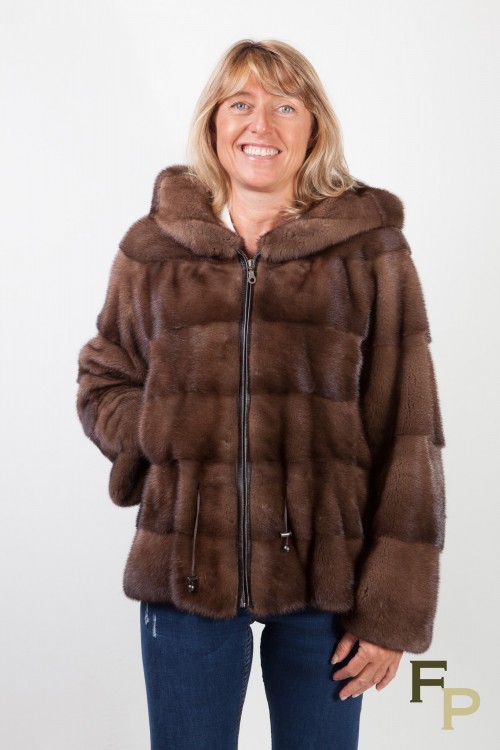 Veste de Vison à Capuche Marron "Glow" 