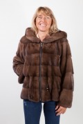 Brown Glow Mink Jacket with Hood 