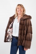 Brown Glow Mink Jacket with Hood 