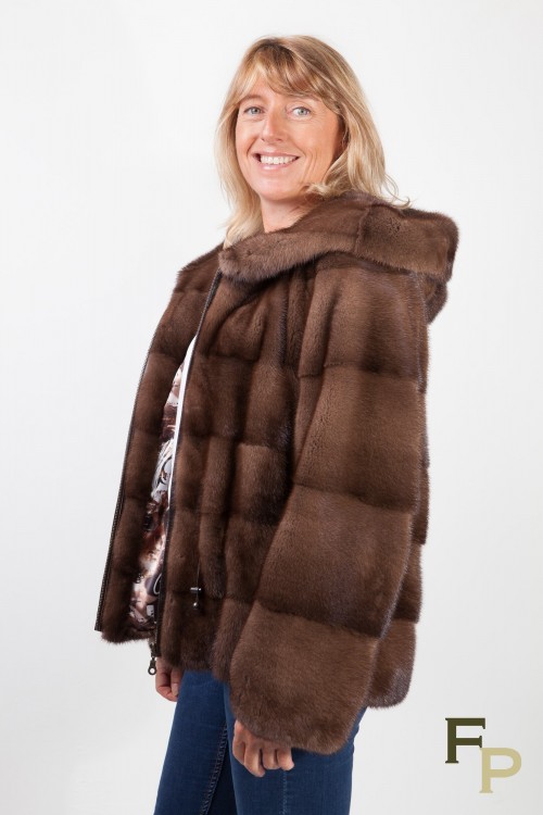 Brown Glow Mink Jacket with Hood 