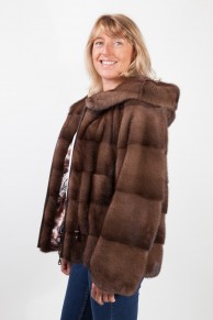 Brown Glow Mink Jacket with Hood 